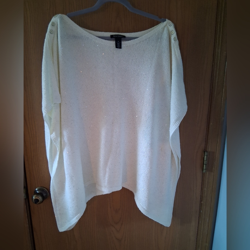 White House Black Market  Size M White Sparkly Knit Poncho